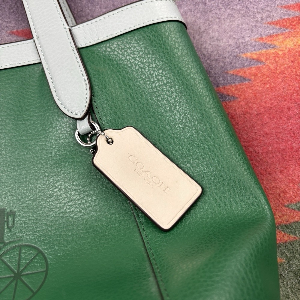 Coach Colorblock Horse & Carriage Carry All‎ Tote Bag Green Multi C5676 - Picture 4 of 10